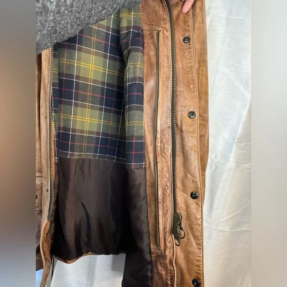 Barbour Men's Tan Leather Field Jacket vintage - Picture 8 of 15